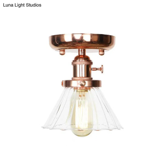 Semi Flush Mount Industrial Ceiling Light Fixture With Globe/Wide Flare/Diamond Design And