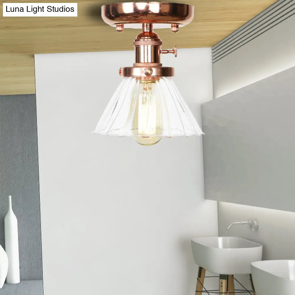 Industrial Globe/Wide Flare/Diamond Ceiling Light Fixture With Clear/Amber Glass Shade Clear / Wide