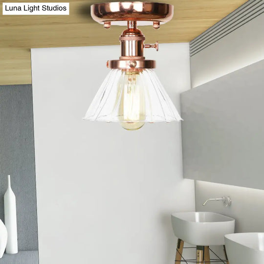 Industrial Globe/Wide Flare/Diamond Ceiling Light Fixture With Clear/Amber Glass Shade Clear / Wide