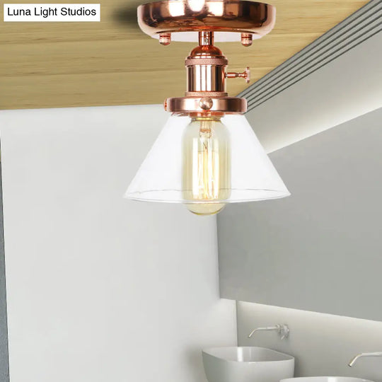 Semi Flush Mount Industrial Ceiling Light Fixture With Globe/Wide Flare/Diamond Design And