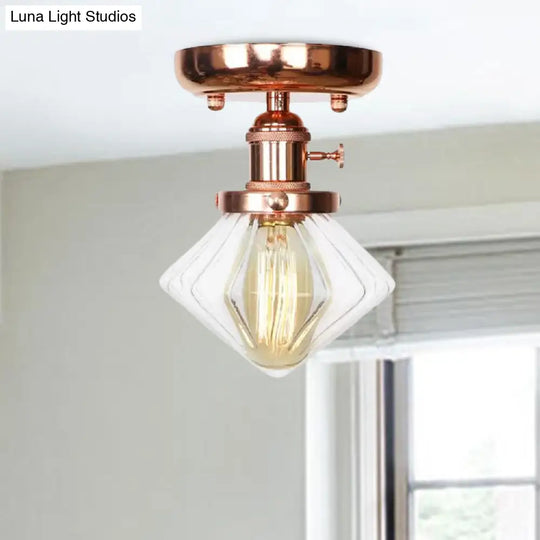 Industrial Globe/Wide Flare/Diamond Ceiling Light Fixture With Clear/Amber Glass Shade