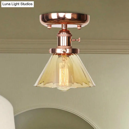 Semi Flush Mount Industrial Ceiling Light Fixture With Globe/Wide Flare/Diamond Design And