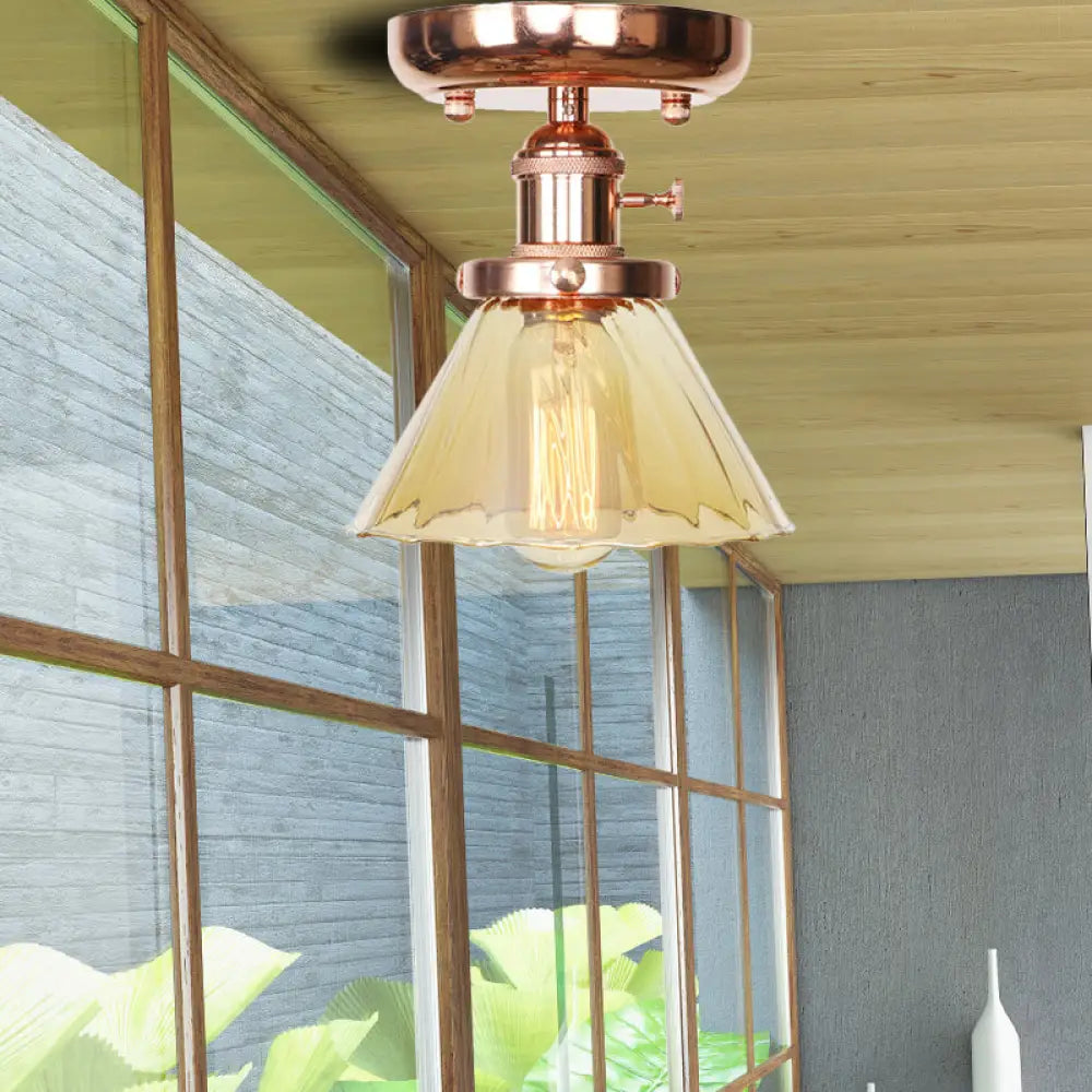 Semi Flush Mount Industrial Ceiling Light Fixture With Globe/Wide Flare/Diamond Design And