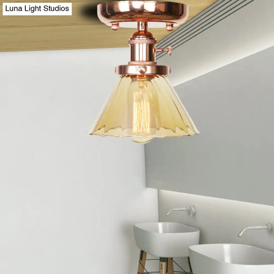 Semi Flush Mount Industrial Ceiling Light Fixture With Globe/Wide Flare/Diamond Design And