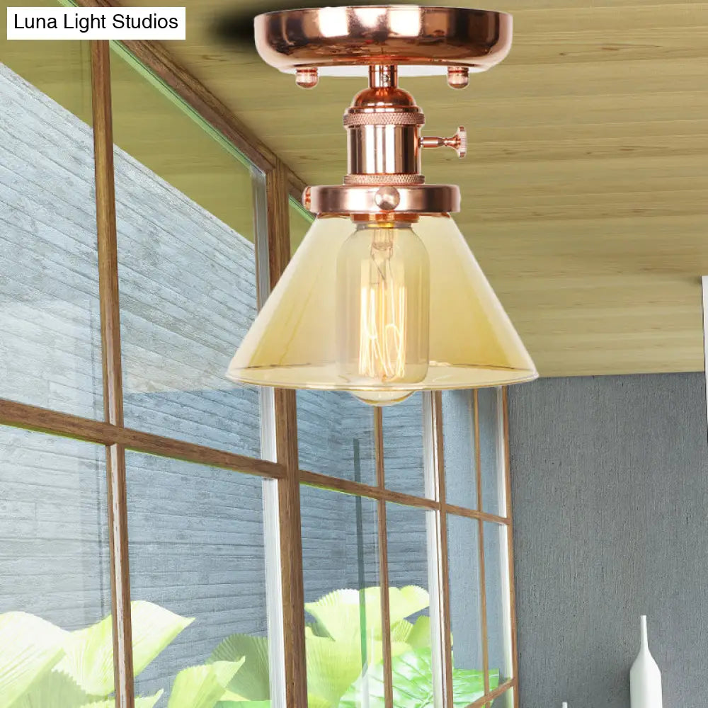 Semi Flush Mount Industrial Ceiling Light Fixture With Globe/Wide Flare/Diamond Design And