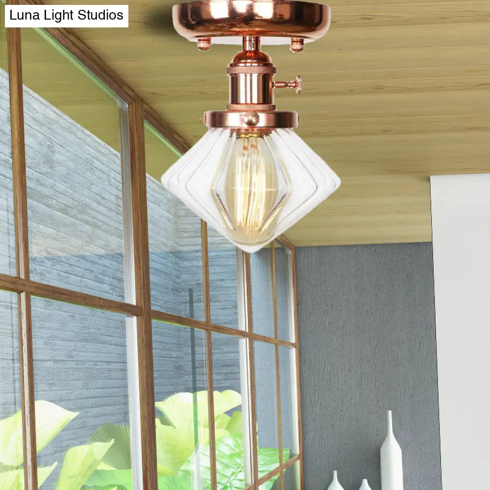 Industrial Globe/Wide Flare/Diamond Ceiling Light Fixture With Clear/Amber Glass Shade Clear /