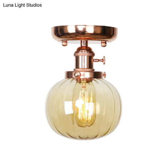 Semi Flush Mount Industrial Ceiling Light Fixture With Globe/Wide Flare/Diamond Design And