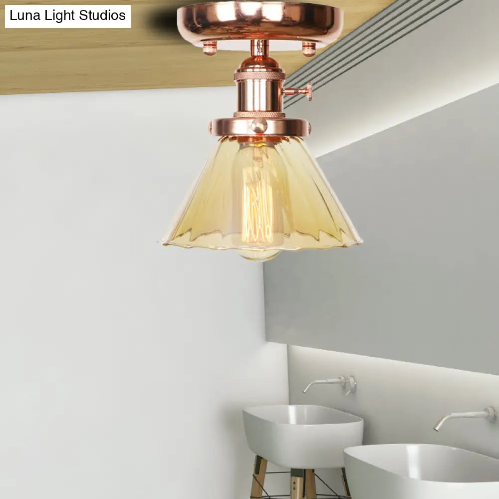 Industrial Globe/Wide Flare/Diamond Ceiling Light Fixture With Clear/Amber Glass Shade