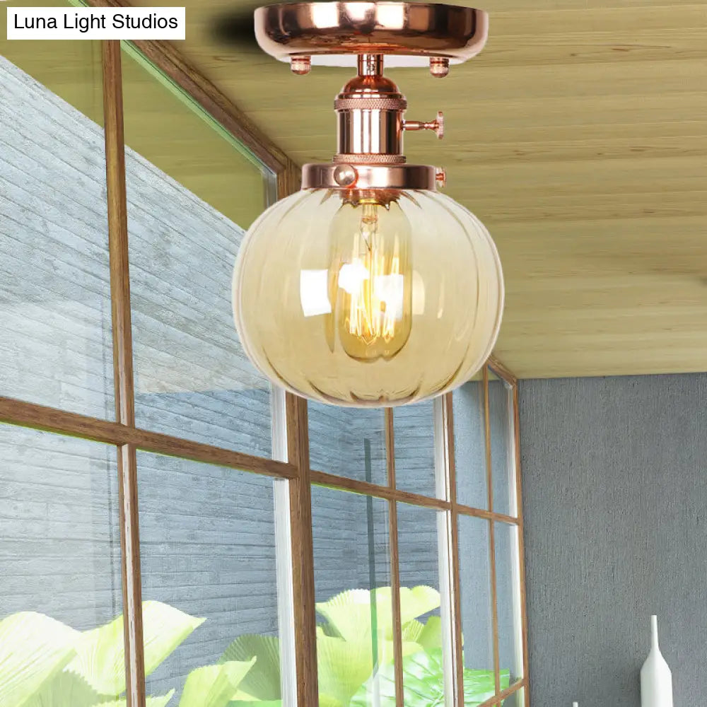 Semi Flush Mount Industrial Ceiling Light Fixture With Globe/Wide Flare/Diamond Design And