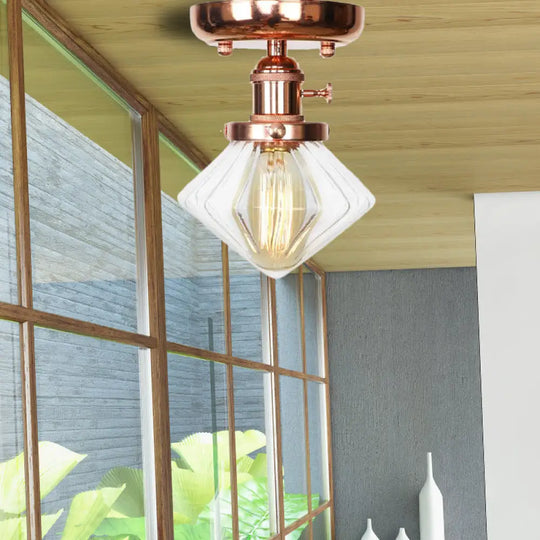 Semi Flush Mount Industrial Ceiling Light Fixture With Globe/Wide Flare/Diamond Design And