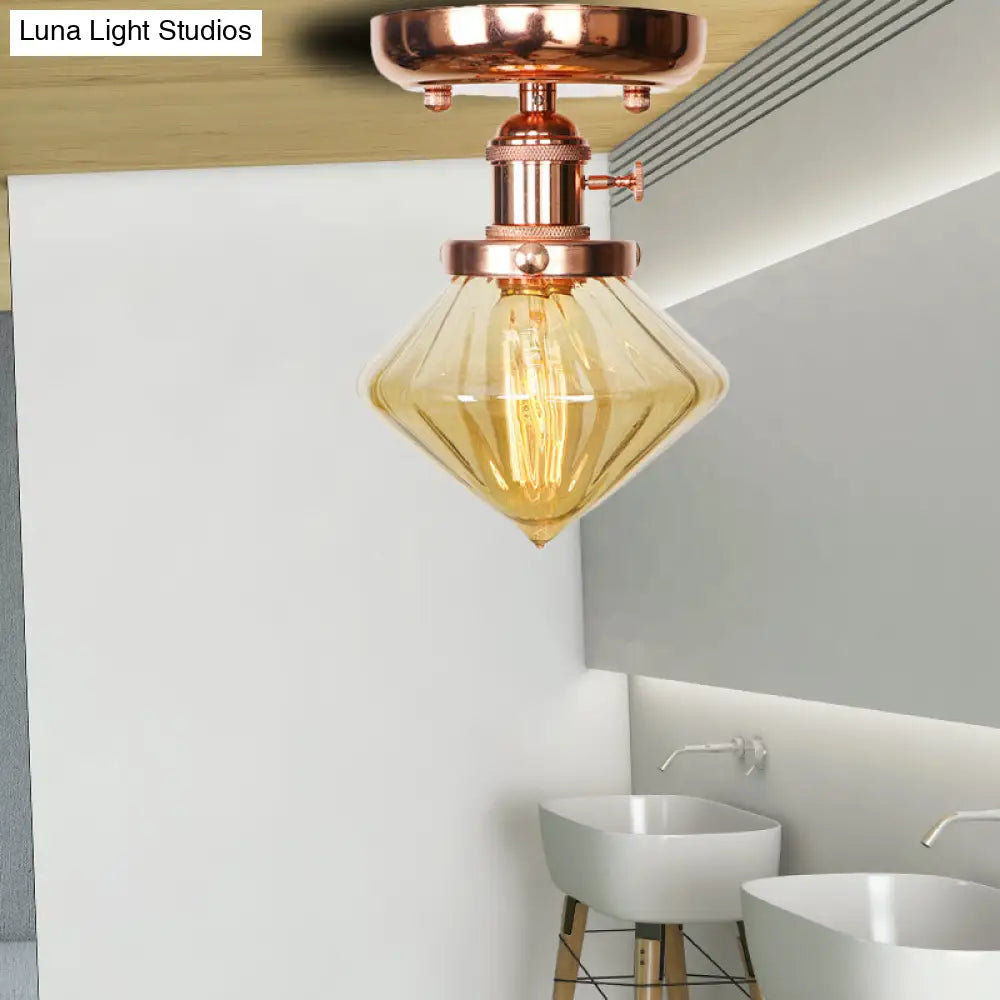 Industrial Globe/Wide Flare/Diamond Ceiling Light Fixture With Clear/Amber Glass Shade Amber /