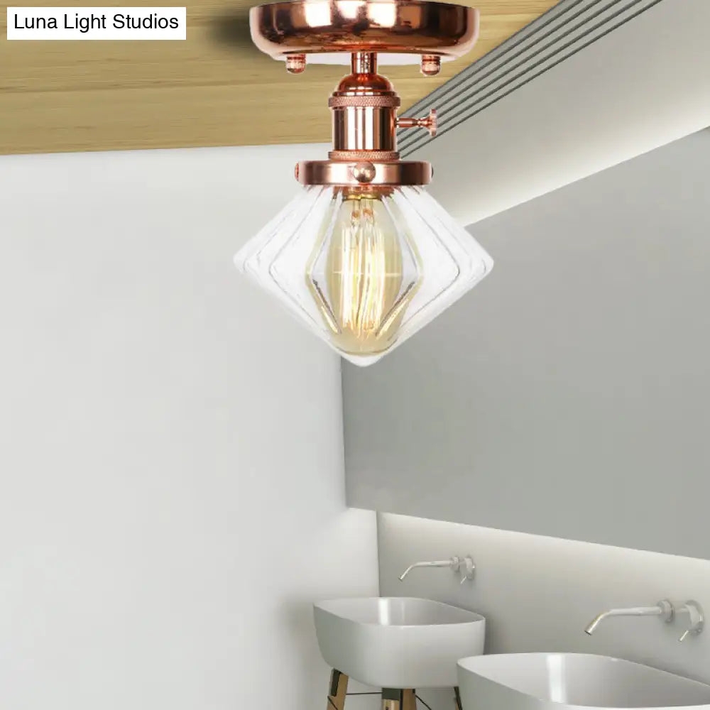 Semi Flush Mount Industrial Ceiling Light Fixture With Globe/Wide Flare/Diamond Design And