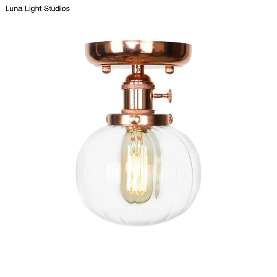 Semi Flush Mount Industrial Ceiling Light Fixture With Globe/Wide Flare/Diamond Design And