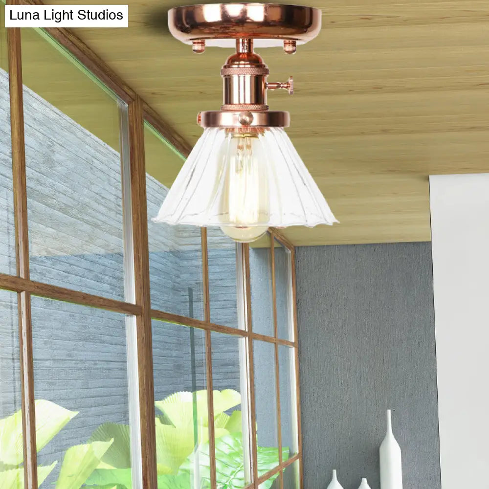 Industrial Globe/Wide Flare/Diamond Ceiling Light Fixture With Clear/Amber Glass Shade