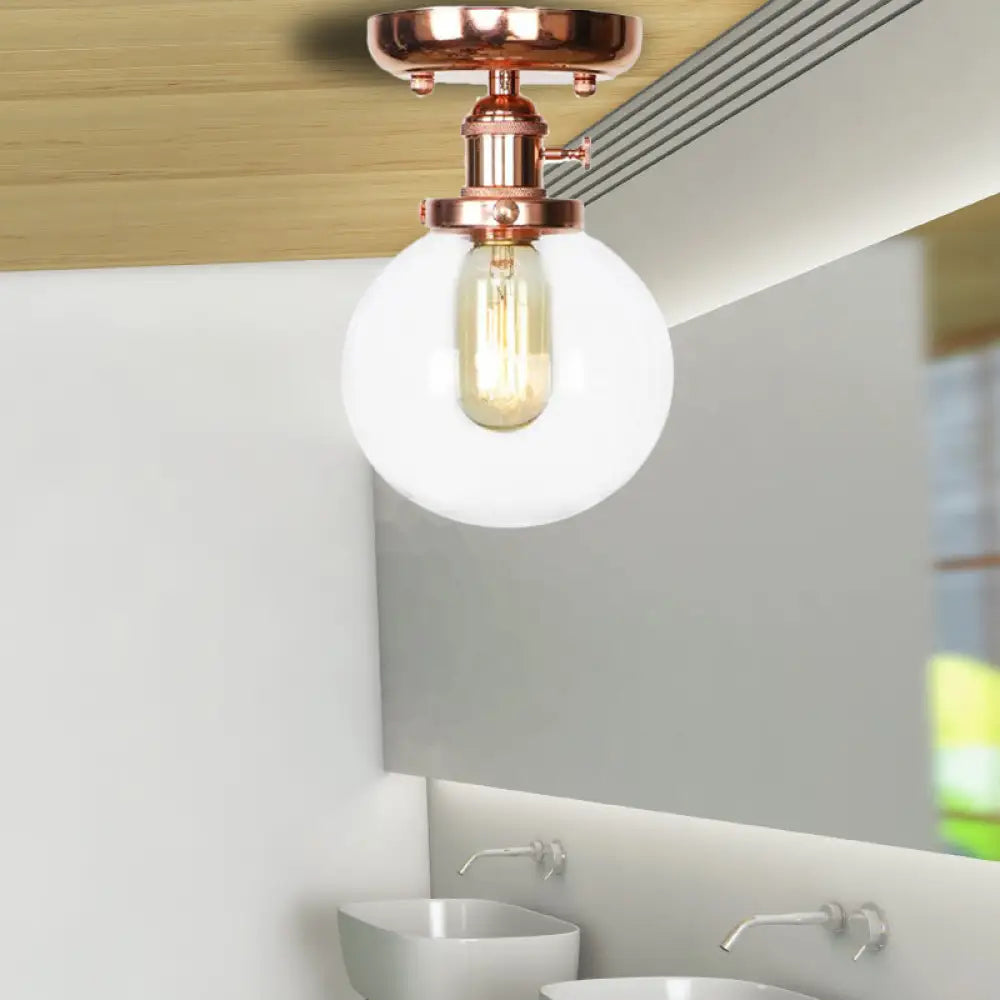 Semi Flush Mount Industrial Ceiling Light Fixture With Globe/Wide Flare/Diamond Design And