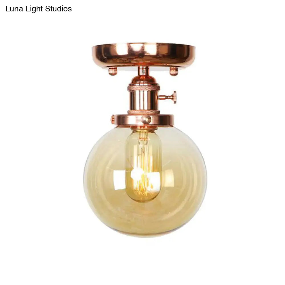 Industrial Globe/Wide Flare/Diamond Ceiling Light Fixture With Clear/Amber Glass Shade