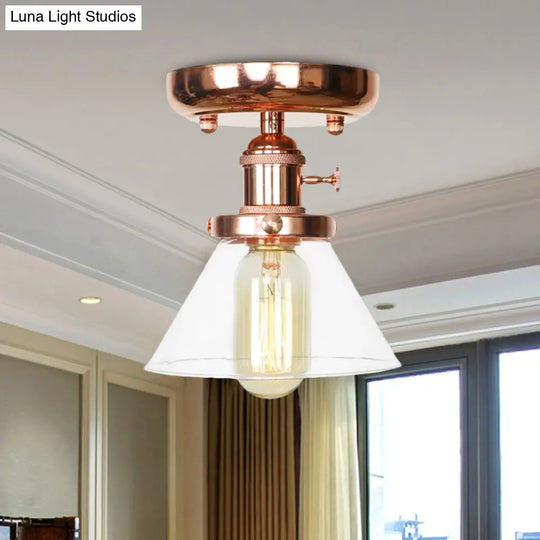 Semi Flush Mount Industrial Ceiling Light Fixture With Globe/Wide Flare/Diamond Design And