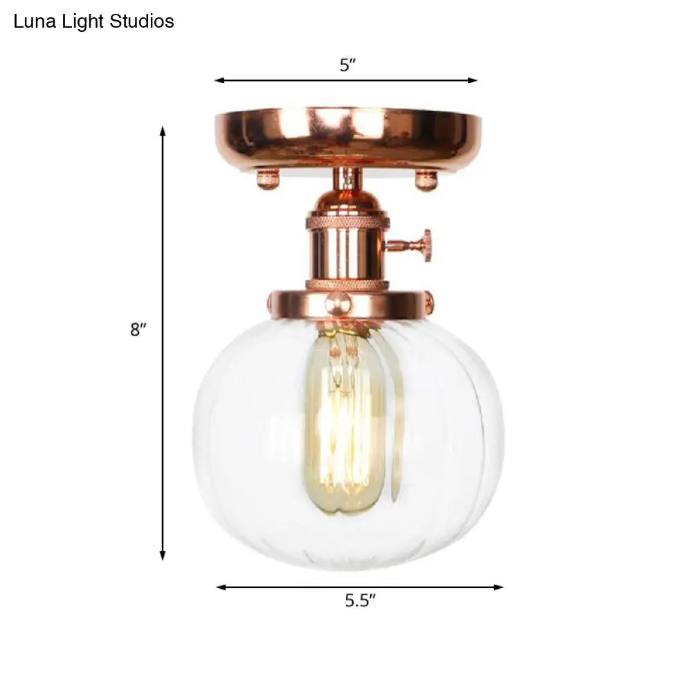 Industrial Globe/Wide Flare/Diamond Ceiling Light Fixture With Clear/Amber Glass Shade