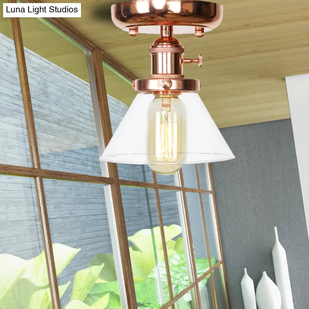 Industrial Globe/Wide Flare/Diamond Ceiling Light Fixture With Clear/Amber Glass Shade Clear / Cone