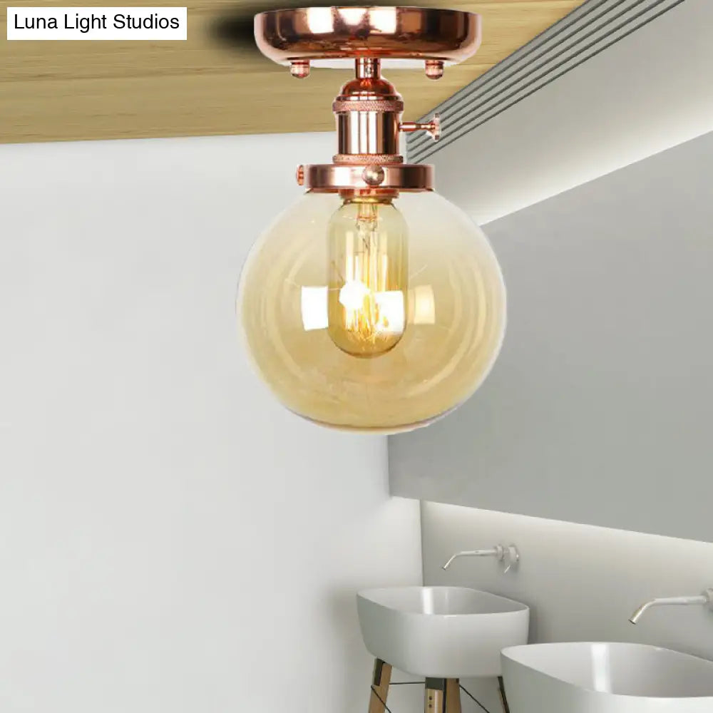 Semi Flush Mount Industrial Ceiling Light Fixture With Globe/Wide Flare/Diamond Design And