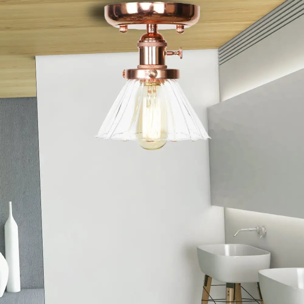 Semi Flush Mount Industrial Ceiling Light Fixture With Globe/Wide Flare/Diamond Design And