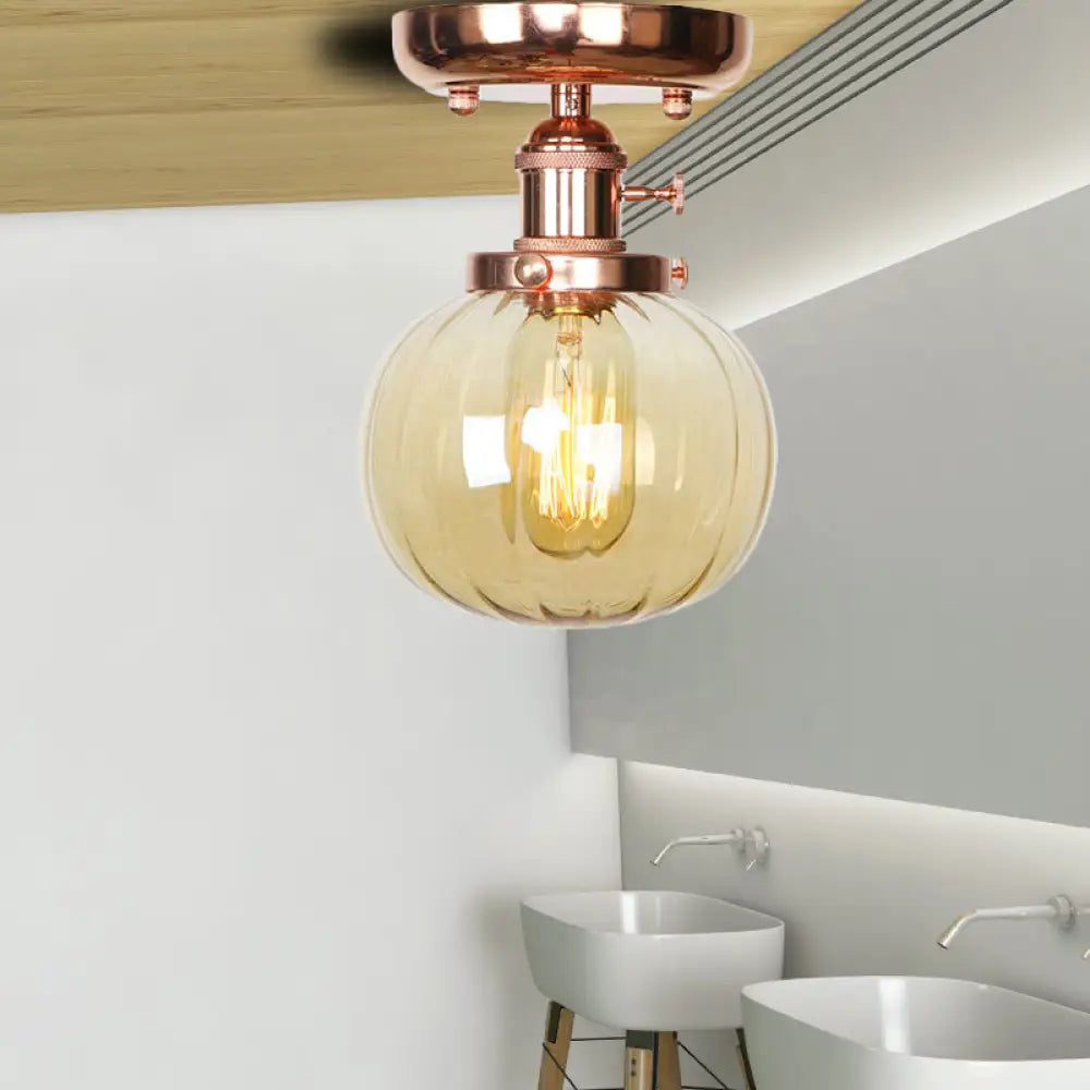 Semi Flush Mount Industrial Ceiling Light Fixture With Globe/Wide Flare/Diamond Design And