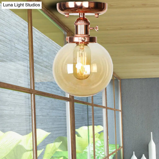 Industrial Globe/Wide Flare/Diamond Ceiling Light Fixture With Clear/Amber Glass Shade