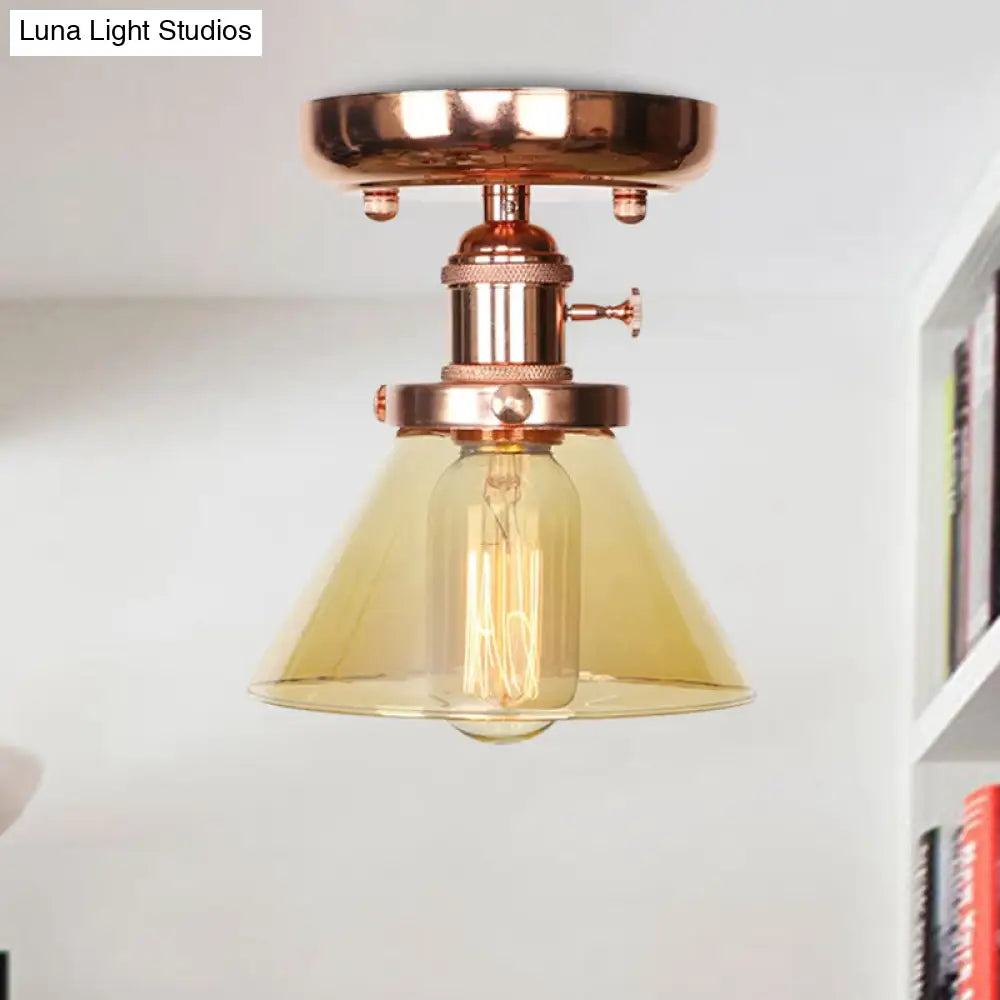 Semi Flush Mount Industrial Ceiling Light Fixture With Globe/Wide Flare/Diamond Design And