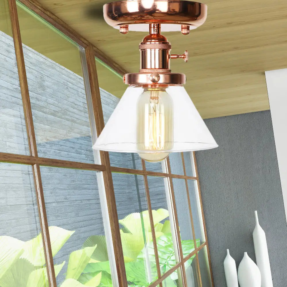 Semi Flush Mount Industrial Ceiling Light Fixture With Globe/Wide Flare/Diamond Design And