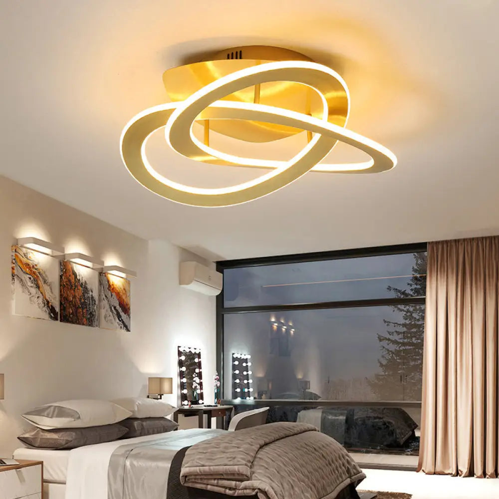 Semi Flush Mount Led Bedroom Ceiling Light With Acrylic Shade - White/Gold Finish Warm/White