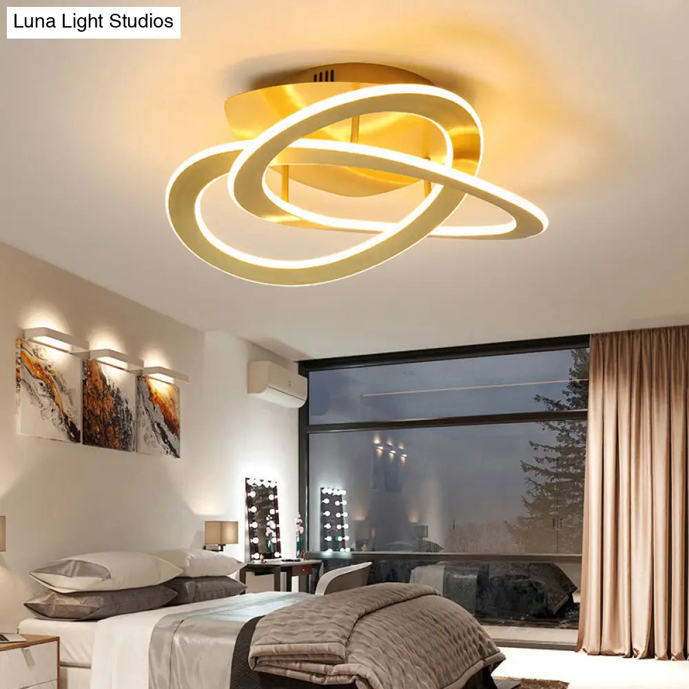 Semi Flush Mount Led Bedroom Ceiling Light With Acrylic Shade - White/Gold Finish Warm/White