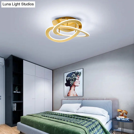 Semi Flush Mount Led Bedroom Ceiling Light With Acrylic Shade - White/Gold Finish Warm/White