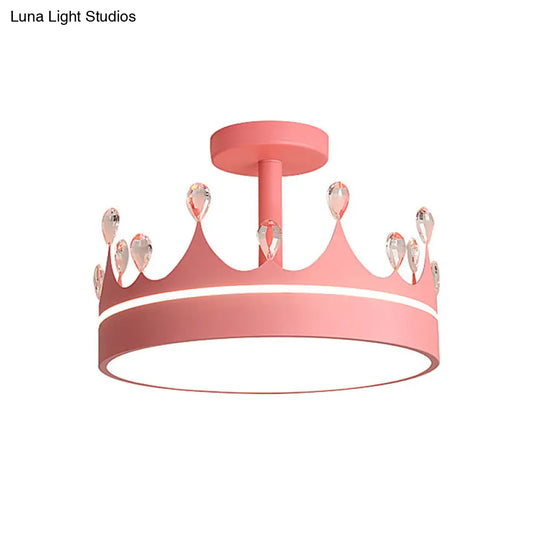 Semi Flush Mount Led Crown Design Chandelier For Kid’s Room - Metallic Pink/Gold/Blue