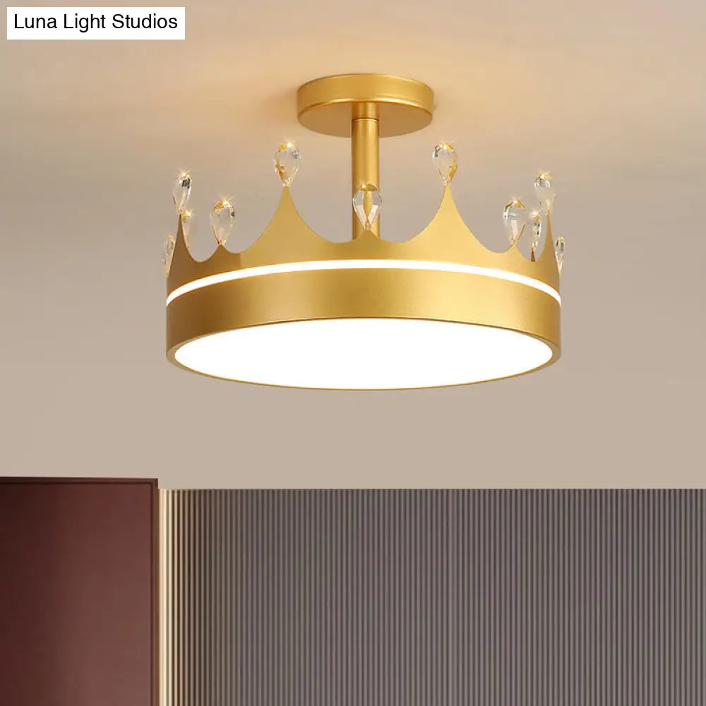 Semi Flush Mount Led Crown Design Chandelier For Kids Room - Metallic Pink/Gold/Blue Gold