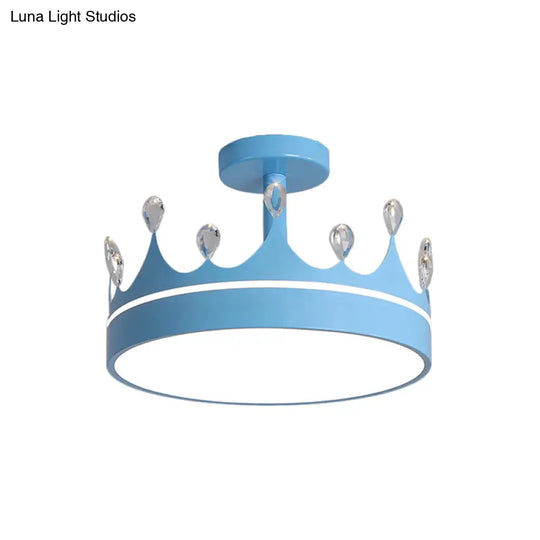 Semi Flush Mount Led Crown Design Chandelier For Kid’s Room - Metallic Pink/Gold/Blue