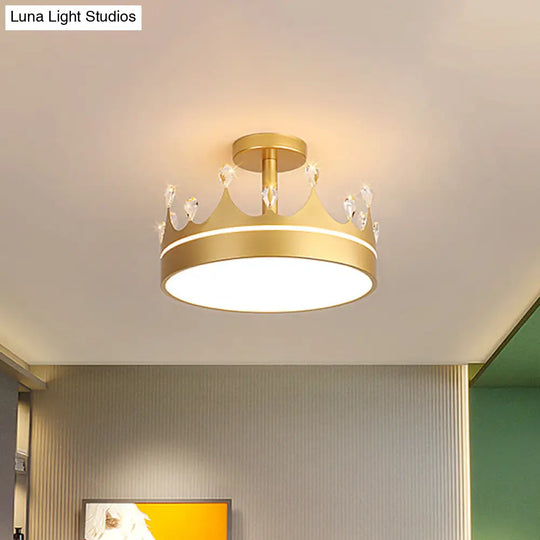 Semi Flush Mount Led Crown Design Chandelier For Kid’s Room - Metallic Pink/Gold/Blue