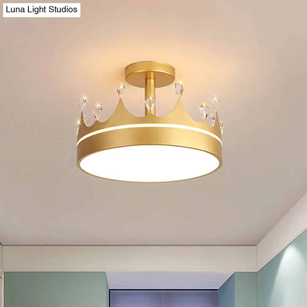 Semi Flush Mount Led Crown Design Chandelier For Kids Room - Metallic Pink/Gold/Blue