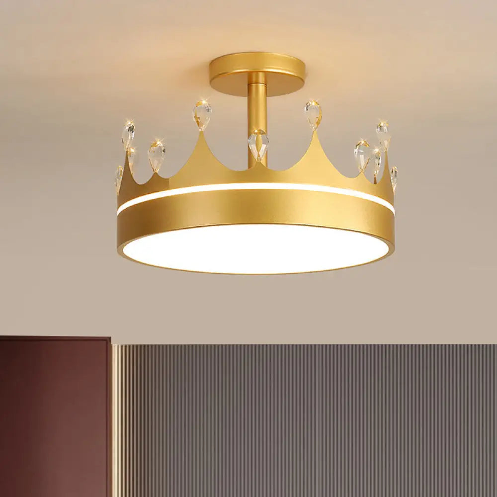 Semi Flush Mount Led Crown Design Chandelier For Kid’s Room - Metallic Pink/Gold/Blue Gold