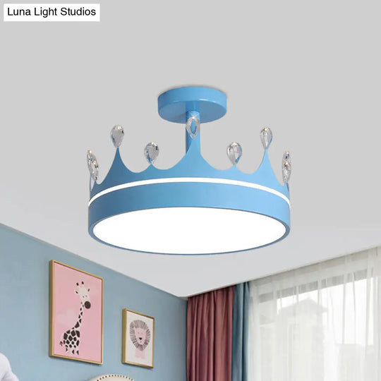 Semi Flush Mount Led Crown Design Chandelier For Kids Room - Metallic Pink/Gold/Blue Blue