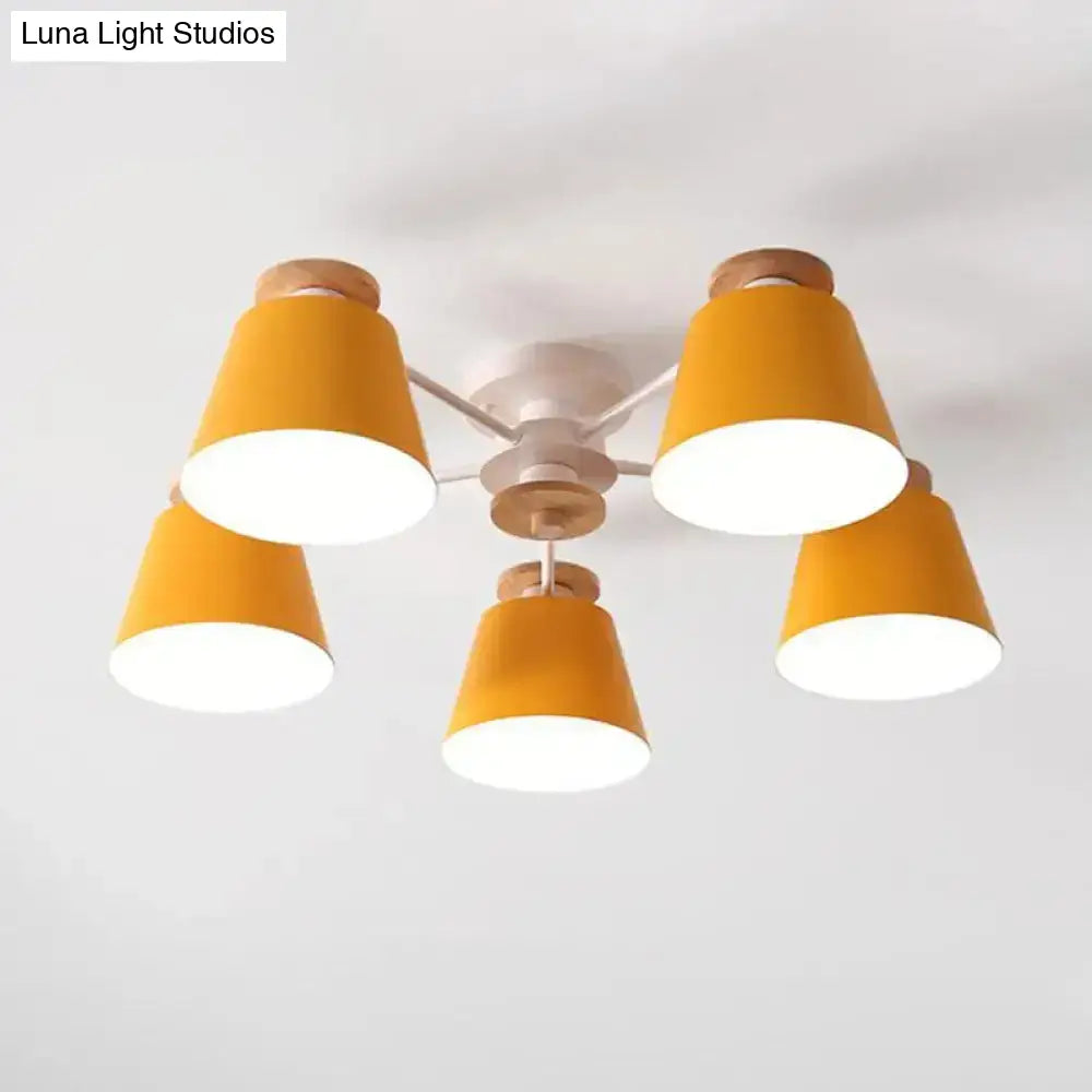 Semi Flush Mount Light Fixture: Modern Metal & Wood Ceiling Lighting For Living Room