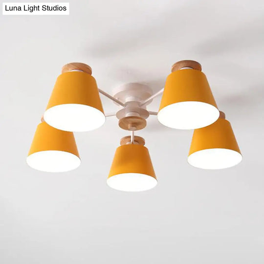 Semi Flush Mount Light Fixture: Modern Metal & Wood Ceiling Lighting For Living Room Yellow