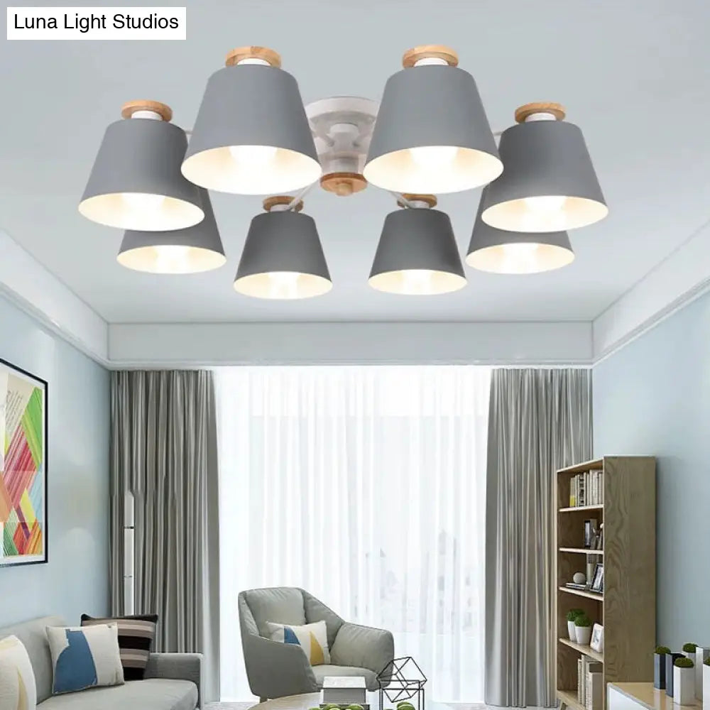 Semi Flush Mount Light Fixture: Modern Metal & Wood Ceiling Lighting For Living Room