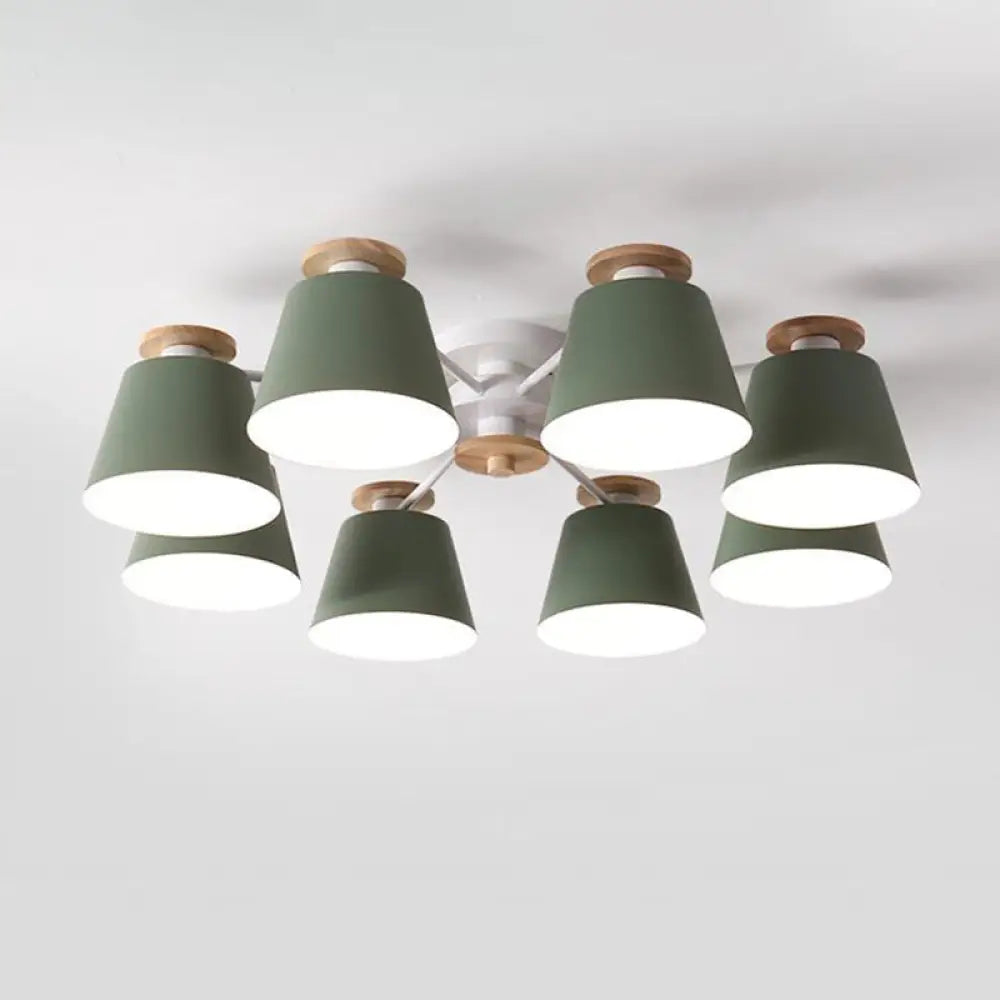 Semi Flush Mount Light Fixture: Modern Metal & Wood Ceiling Lighting For Living Room Green
