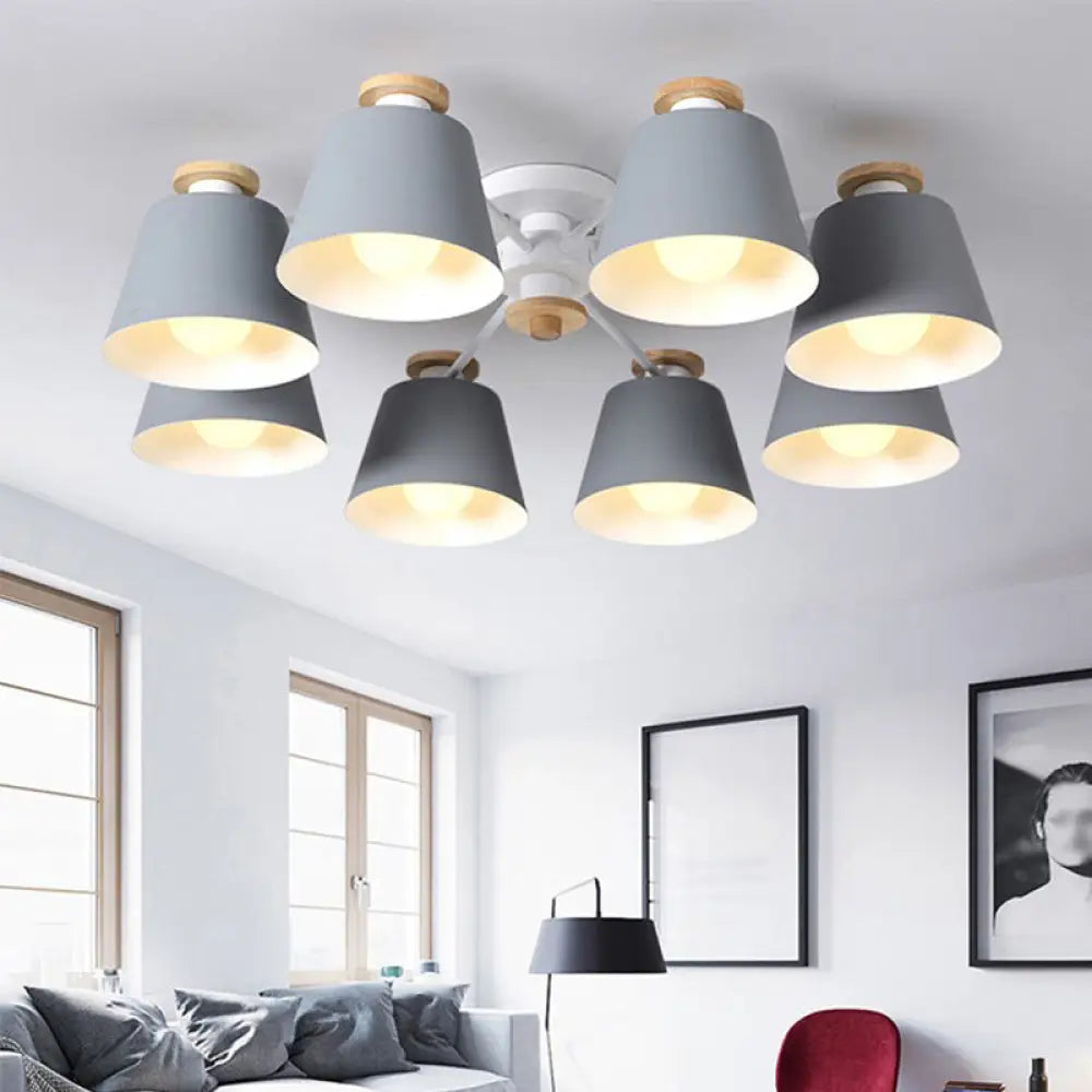 Semi Flush Mount Light Fixture: Modern Metal & Wood Ceiling Lighting For Living Room Grey