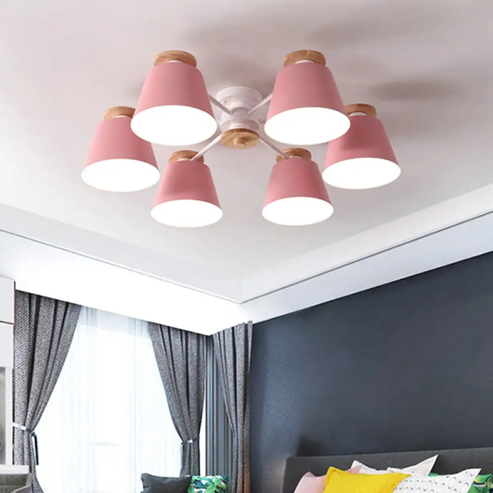 Semi Flush Mount Light Fixture: Modern Metal & Wood Ceiling Lighting For Living Room Pink