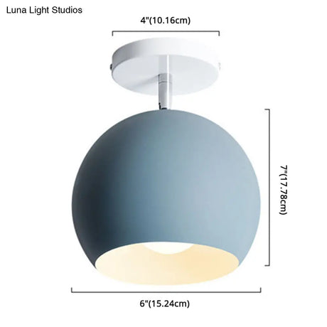 Semi Flush Mount Macaron Metal Ceiling Light For Living Room - Dome Style
