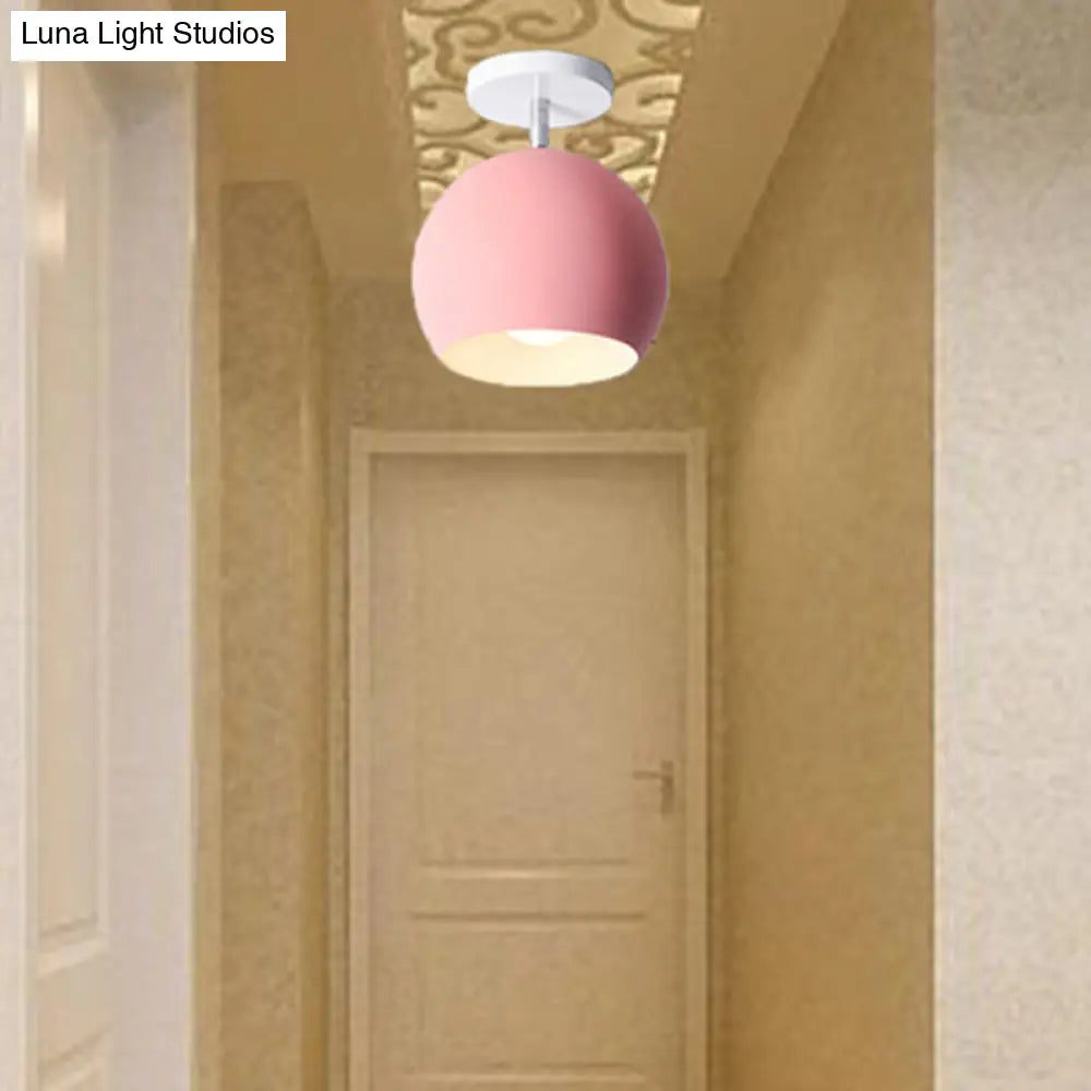 Semi Flush Mount Macaron Metal Ceiling Light For Living Room - Dome Style