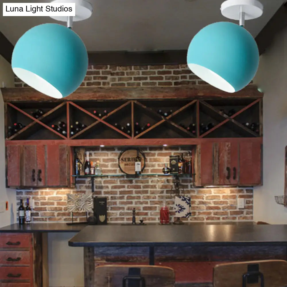 Semi Flush Mount Macaron Metal Ceiling Light For Living Room - Dome Style