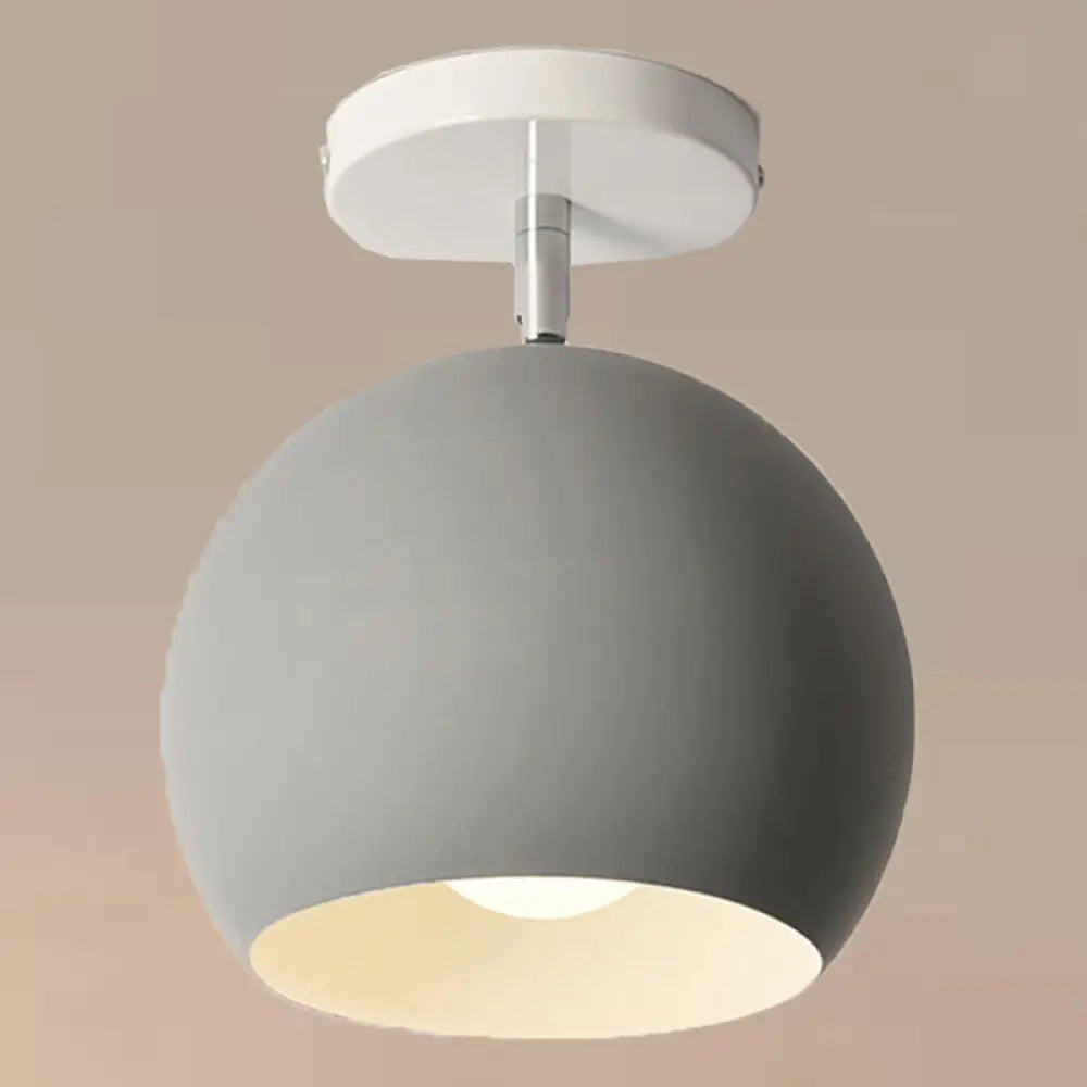 Semi Flush Mount Macaron Metal Ceiling Light For Living Room - Dome Style Grey