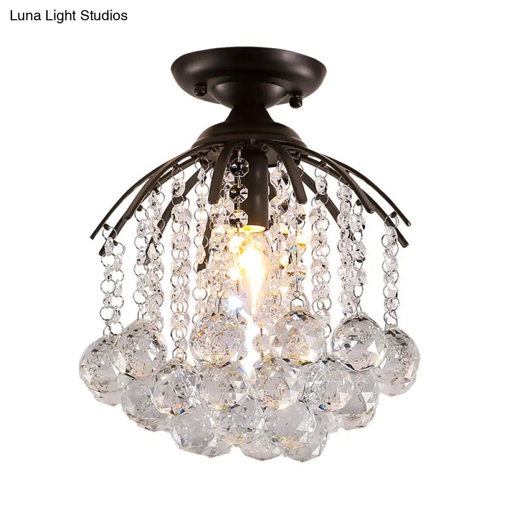 Semi Flush Mount Modern Crystal Ball Light – Black Ceiling Fixture